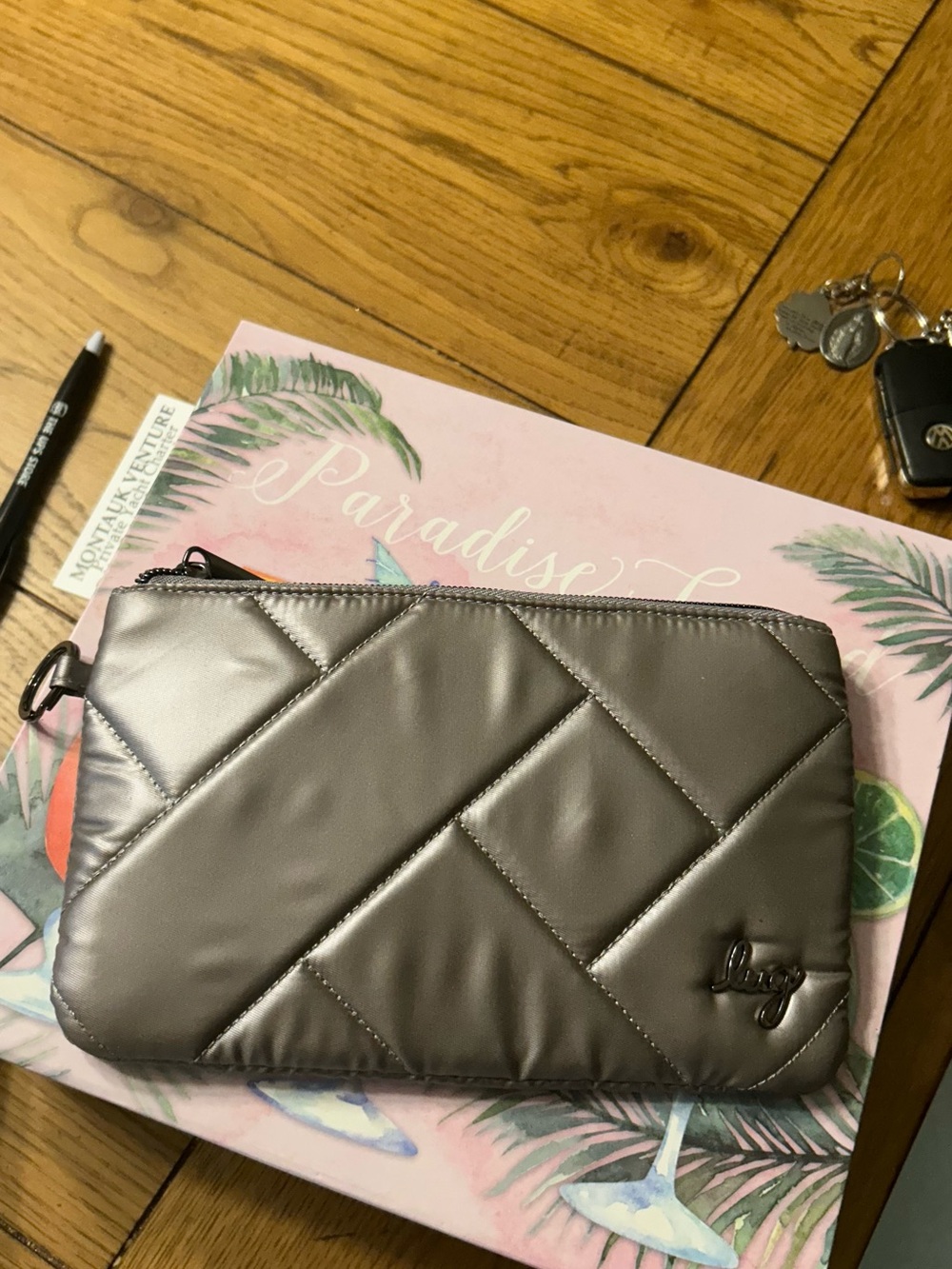lug Metallic Pewter Quilted Wristlet